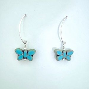 NEW!! 925 STERLING SILVER BLUE CZECH GLASS BUTTERFLY EARRINGS